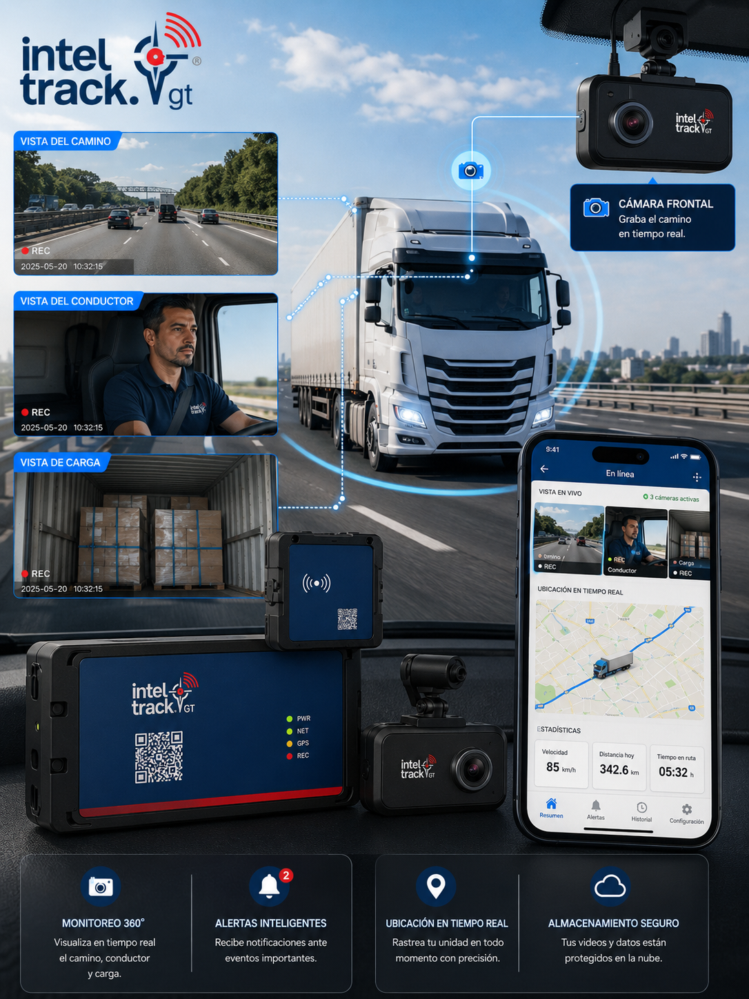 SmartCam con dashcam vehicular y monitoreo en vivo